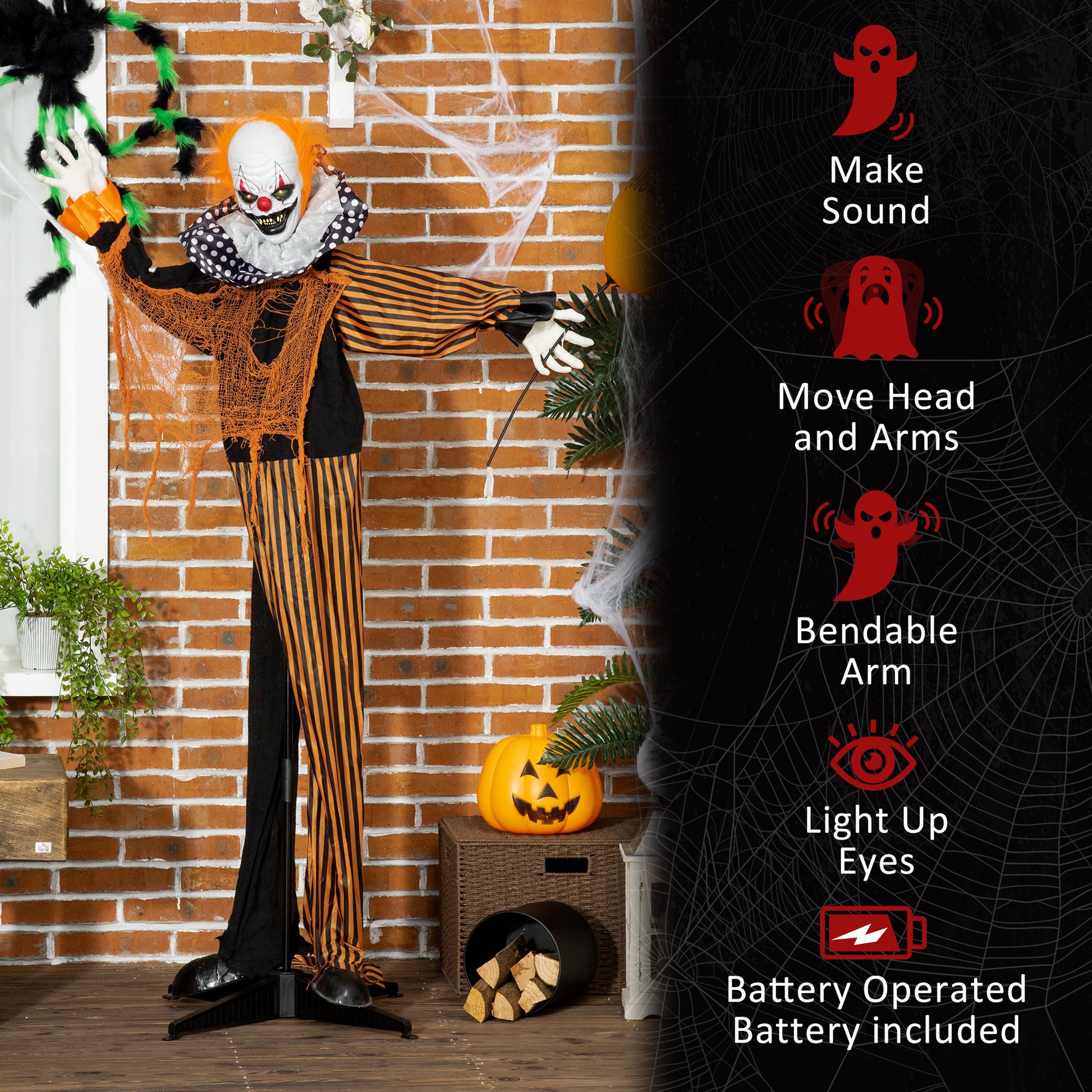 5ft Life Size Outdoor Halloween Decoration, Talking Circus Clown with Sound and Motion Activated, Light Up Eyes
