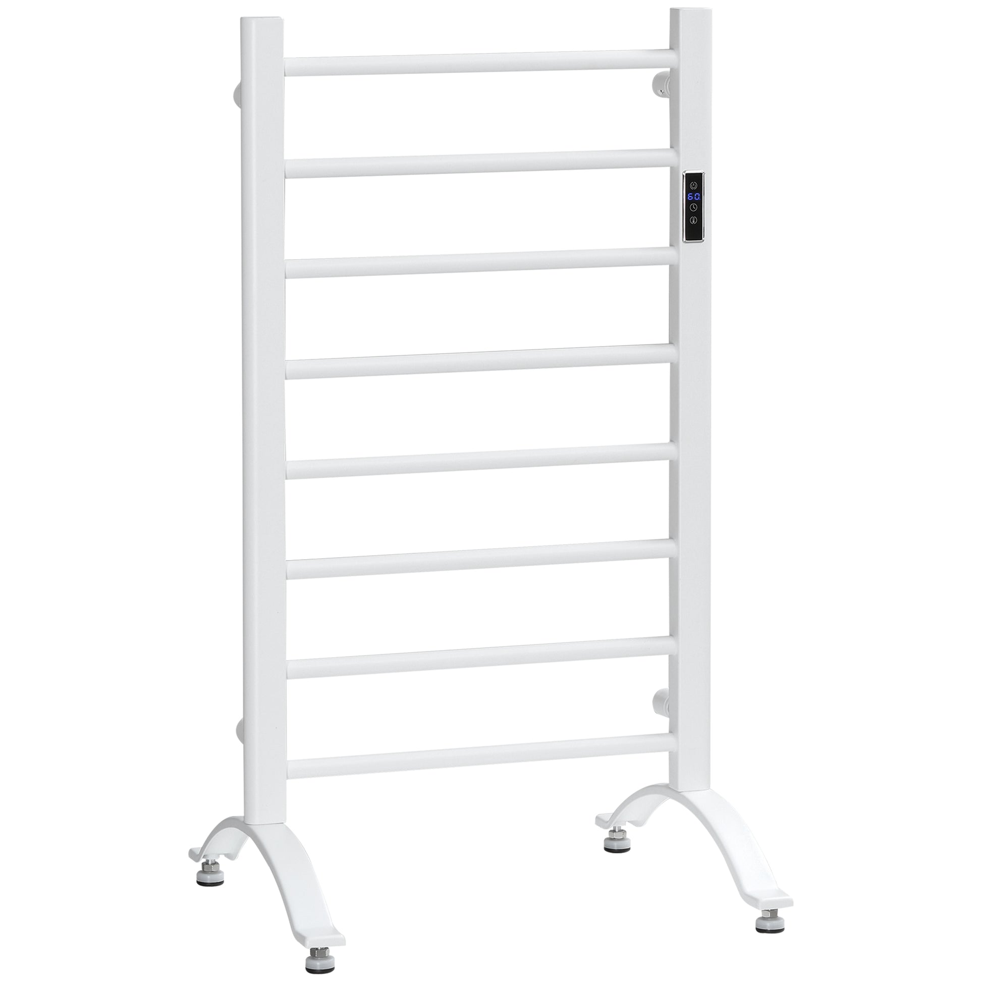 8-Bar Heated Towel Warmer Rack with Built-in Timer and LED Indicators, Wall Mounted & Free Standing Carbon Steel Electri