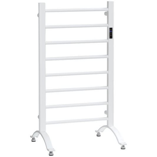 8-Bar Heated Towel Warmer Rack with Built-in Timer and LED Indicators, Wall Mounted & Free Standing Carbon Steel Electri