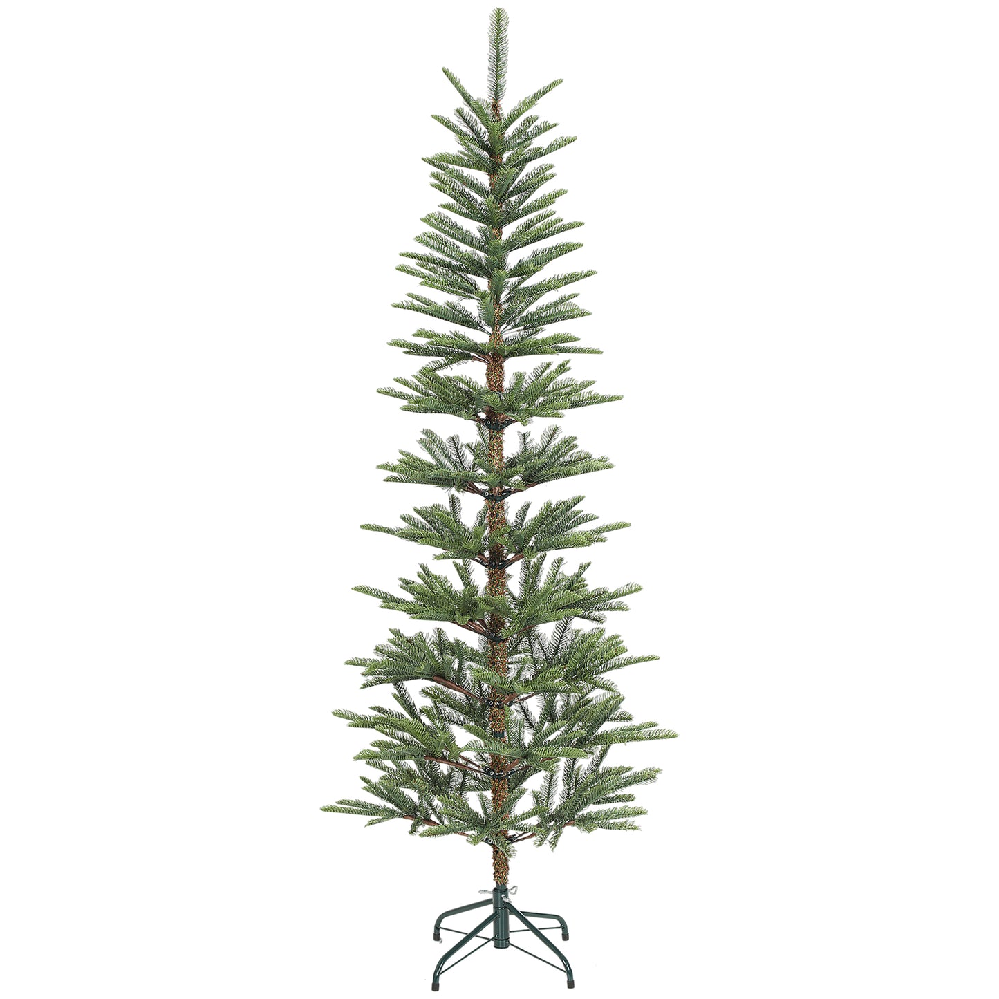 6 ft Artificial Fir Pencil Christmas Tree, Hinged Xmas Tree with 442 Branch Tips and Metal Stand, Easy Assembly, Green