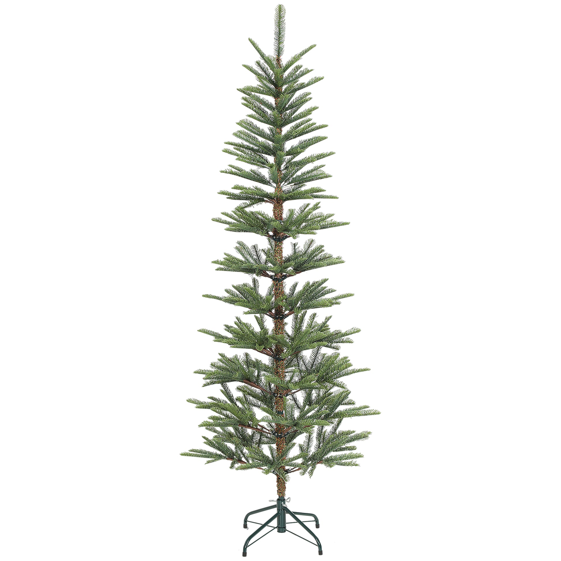 6 ft Artificial Fir Pencil Christmas Tree, Hinged Xmas Tree with 442 Branch Tips and Metal Stand, Easy Assembly, Green
