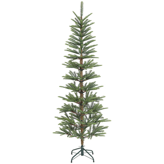6 ft Artificial Fir Pencil Christmas Tree, Hinged Xmas Tree with 442 Branch Tips and Metal Stand, Easy Assembly, Green