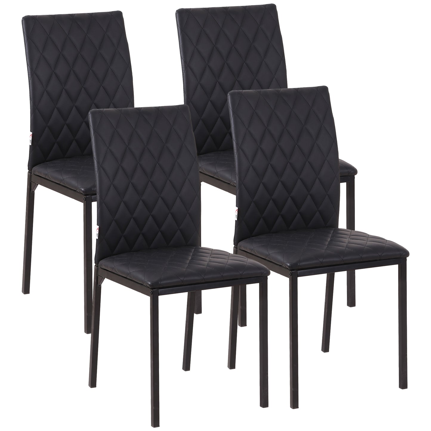 Modern Dining Chairs Set of 4, Upholstered Faux Leather Kitchen Chairs with Rhombic Tufting and Metal Legs for Living Ro