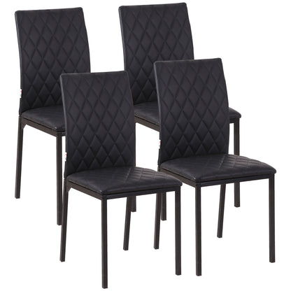 Modern Dining Chairs Set of 4, Upholstered Faux Leather Kitchen Chairs with Rhombic Tufting and Metal Legs for Living Ro