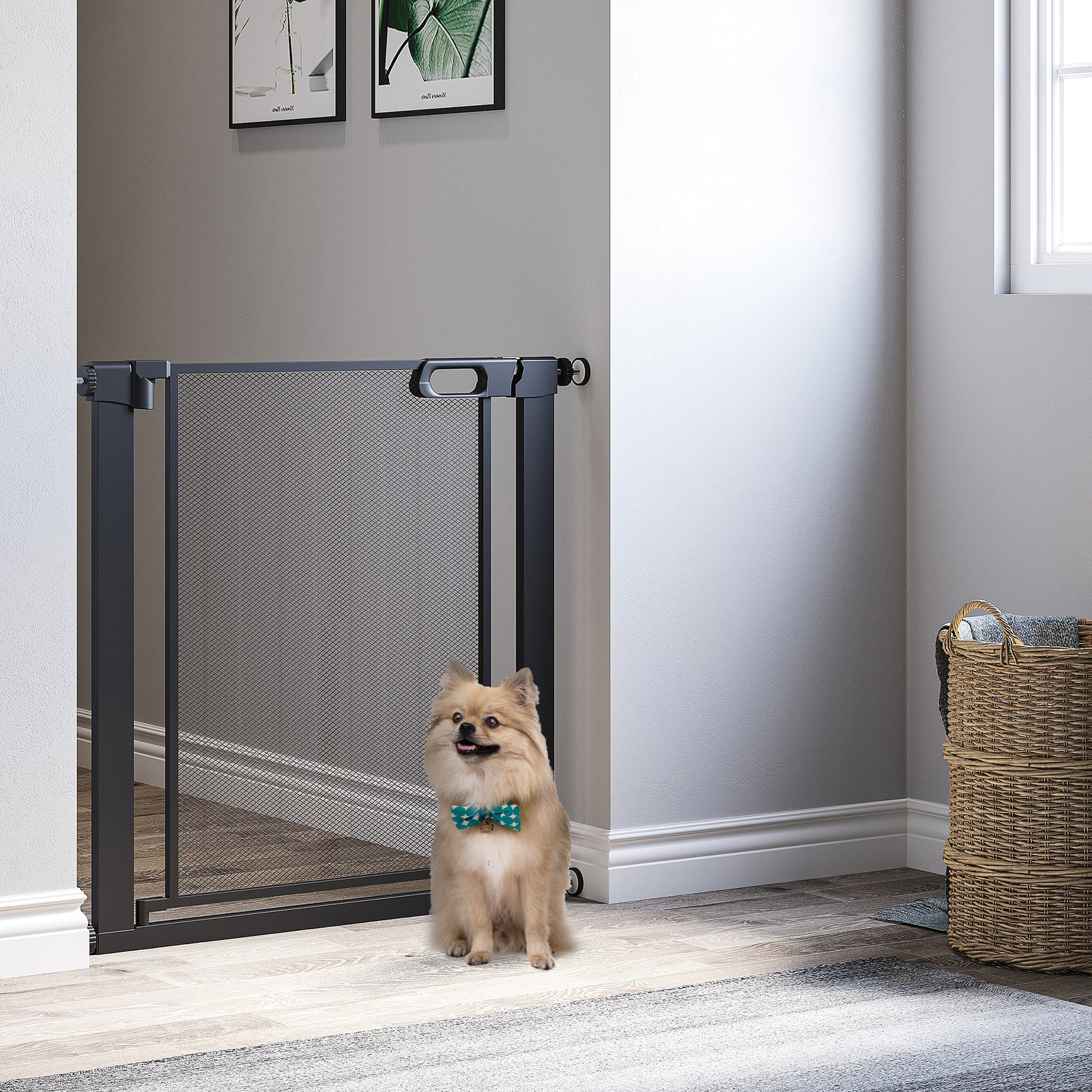 29.5"-32.3" Metal Pet Gate, w/ Auto Closing Door, Double Locking, Dog Gate for Doorways, Stairs, Hallways, Indoor/Outdoo