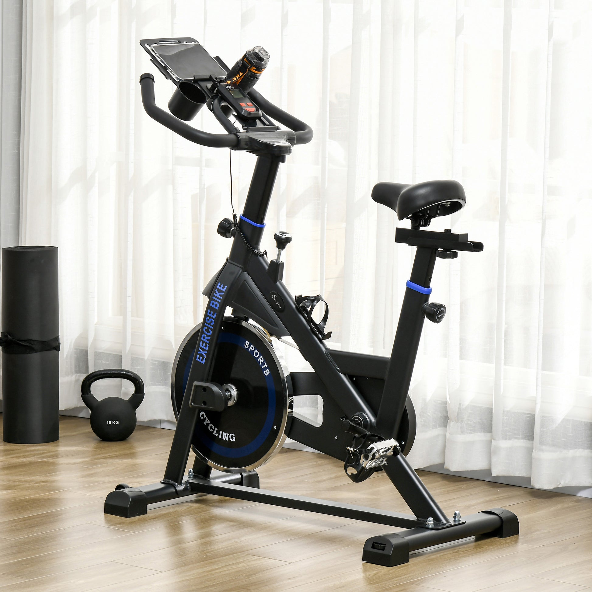 Soozier Adjustable Upright Stationary Exercise Bike w/ LCD Display, Indoor Cycling Bike for Home w/ Adjustable Resistanc