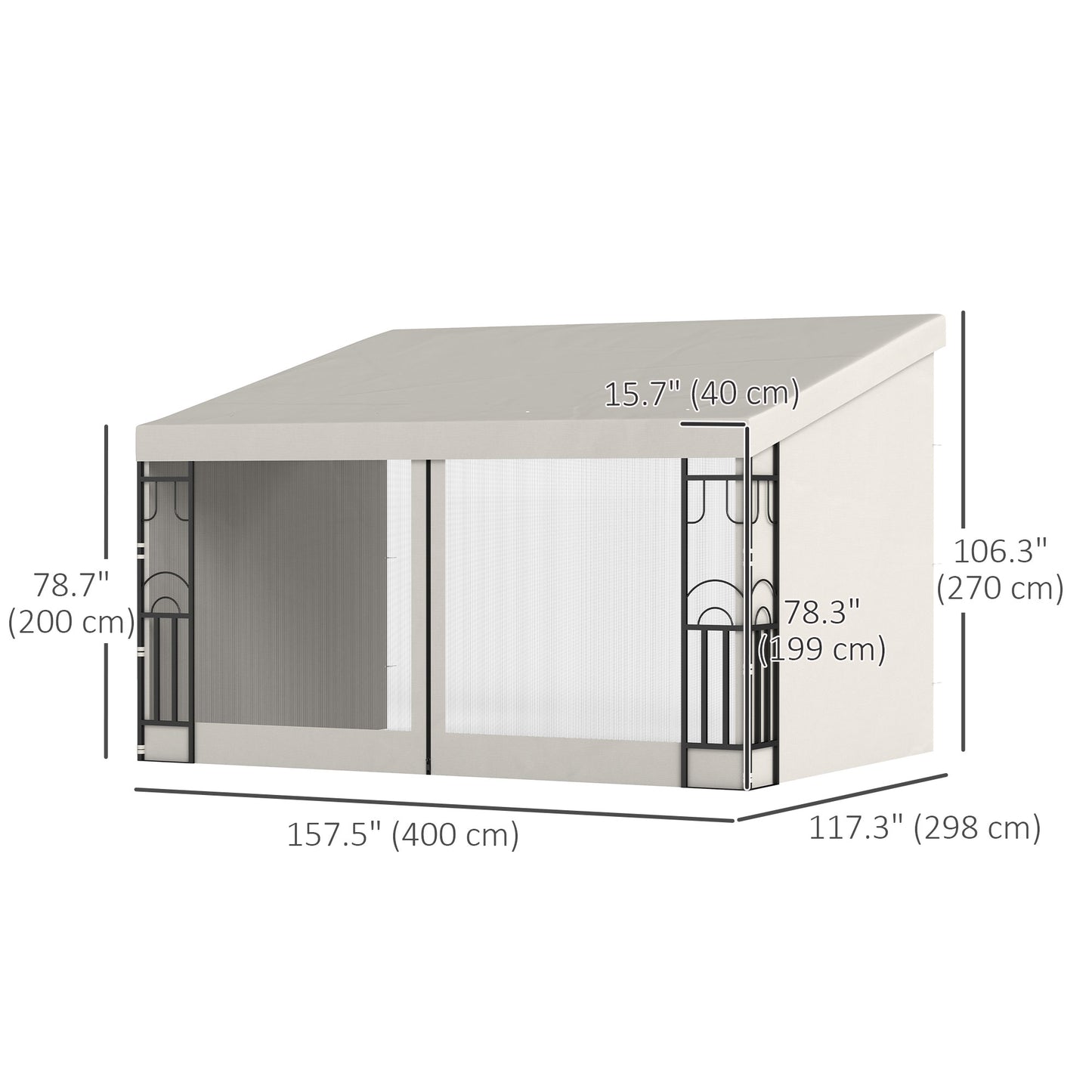 10' x 13' Wall Pergola, Outdoor Gazebo with 2 Curtains and 2 Nettings, UV Resistant, for Patio, Deck,  Beige