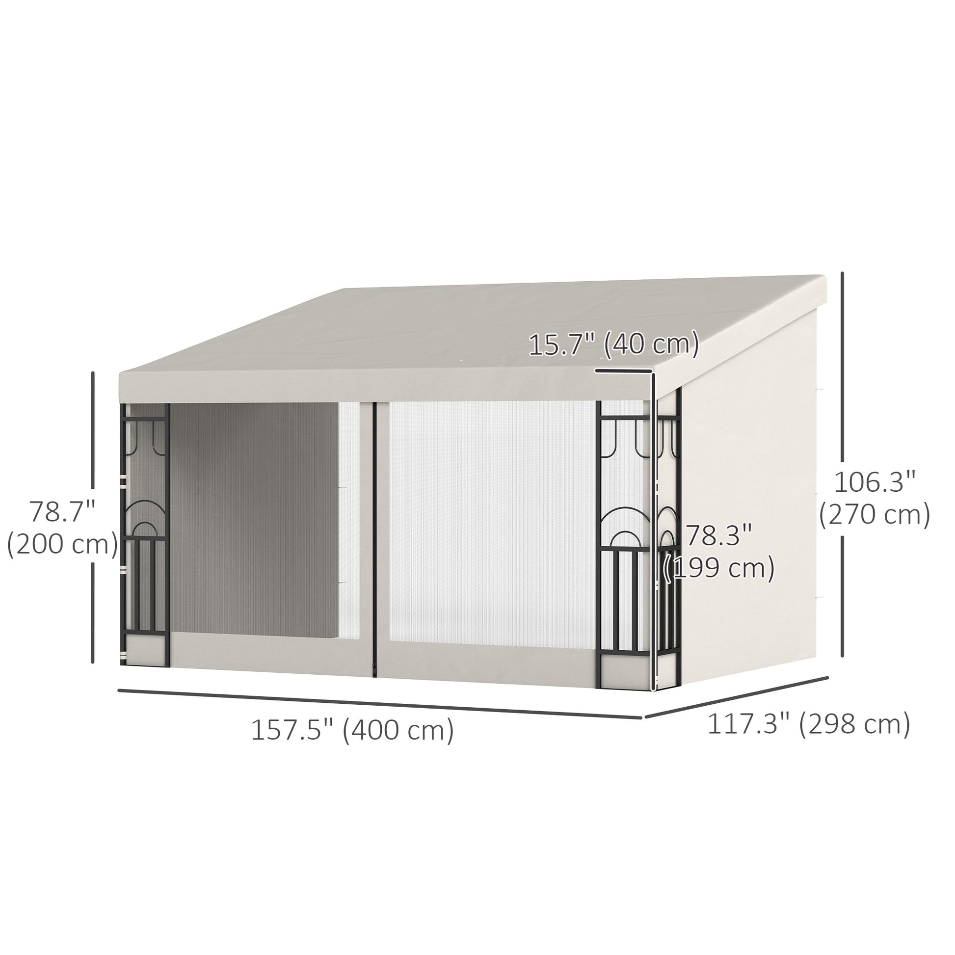 10' x 13' Wall Pergola, Outdoor Gazebo with 2 Curtains and 2 Nettings, UV Resistant, for Patio, Deck,  Beige