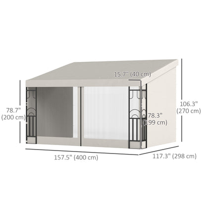 10' x 13' Wall Pergola, Outdoor Gazebo with 2 Curtains and 2 Nettings, UV Resistant, for Patio, Deck,  Beige