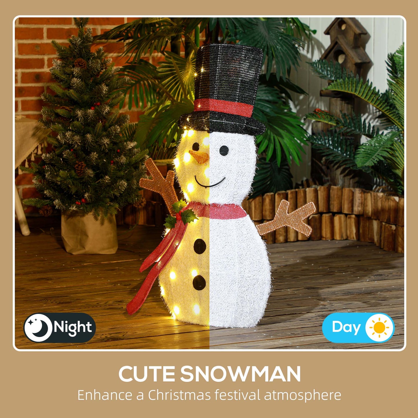 Light Up Snowman Yard Decoration, Lighted Snowman Christmas Decoration for Indoor and Outdoor, White