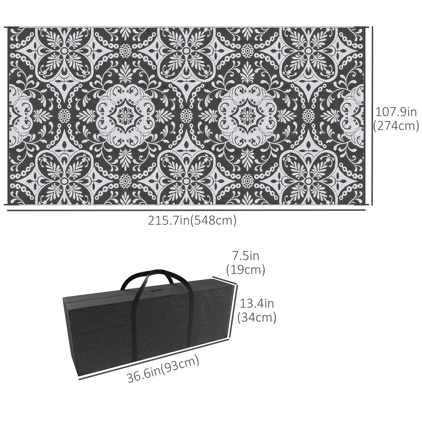 Portable Outdoor Rug with Carry Bag, 9' x 18' Reversible Mat, Waterproof Plastic Straw RV Rug for Backyard, Deck, Picnic