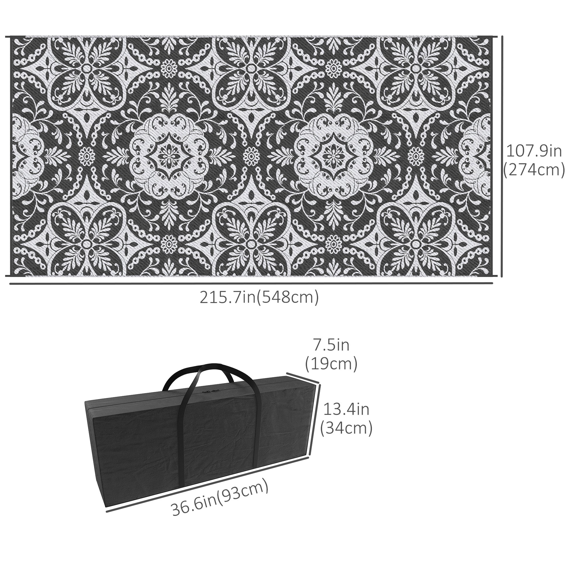 Portable Outdoor Rug with Carry Bag, 9' x 18' Reversible Mat, Waterproof Plastic Straw RV Rug for Backyard, Deck, Picnic