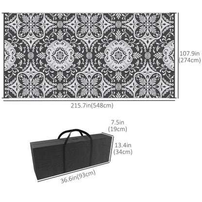 Portable Outdoor Rug with Carry Bag, 9' x 18' Reversible Mat, Waterproof Plastic Straw RV Rug for Backyard, Deck, Picnic