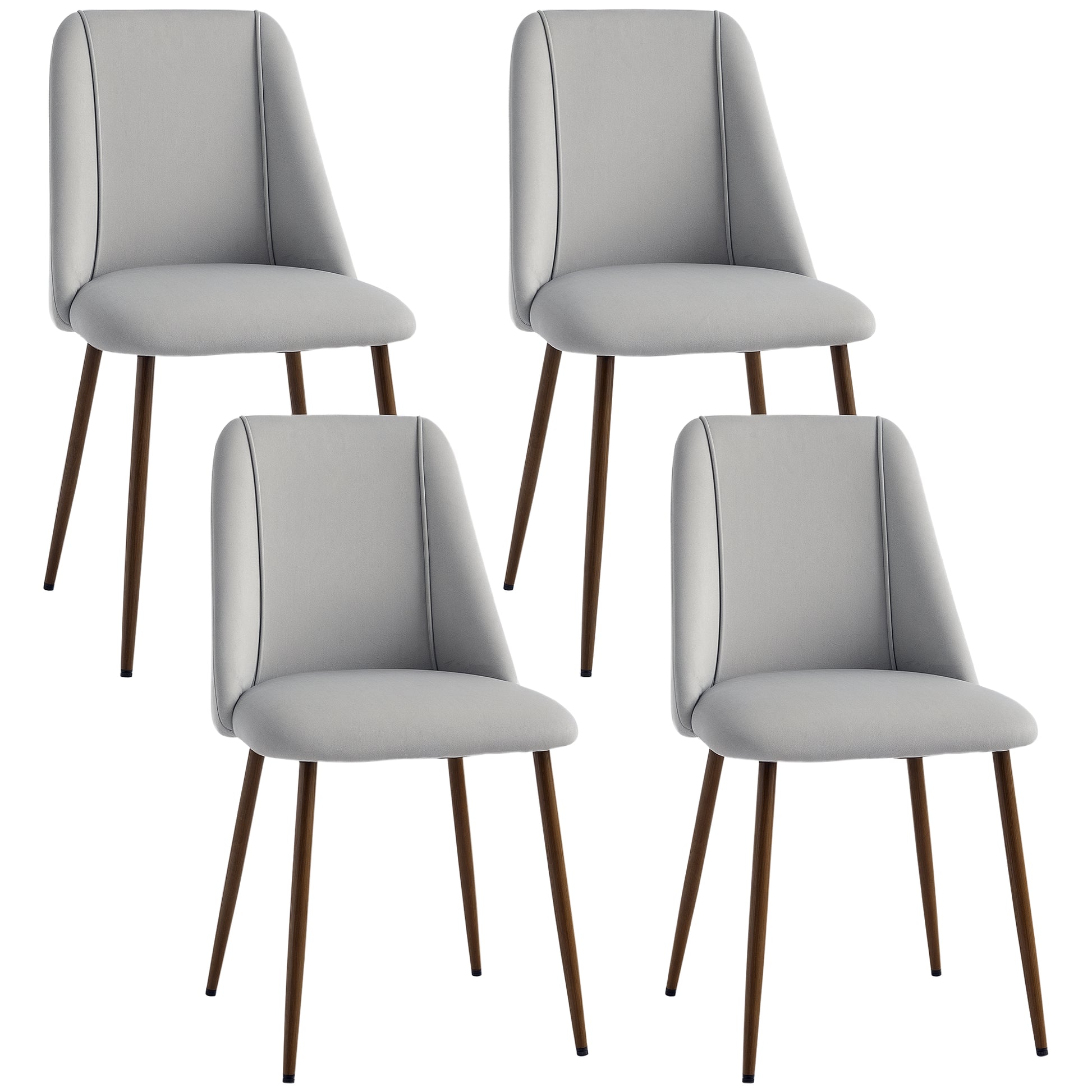 Upholstered Dining Chairs Set of 4, Velvet Accent Chair with Back and Wood-grain Steel Leg for Kitchen, Grey