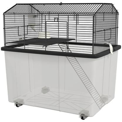 Hamster House Gerbil Habitat for Dwarf Hamster with Wheels, Detachable Bottom - Black