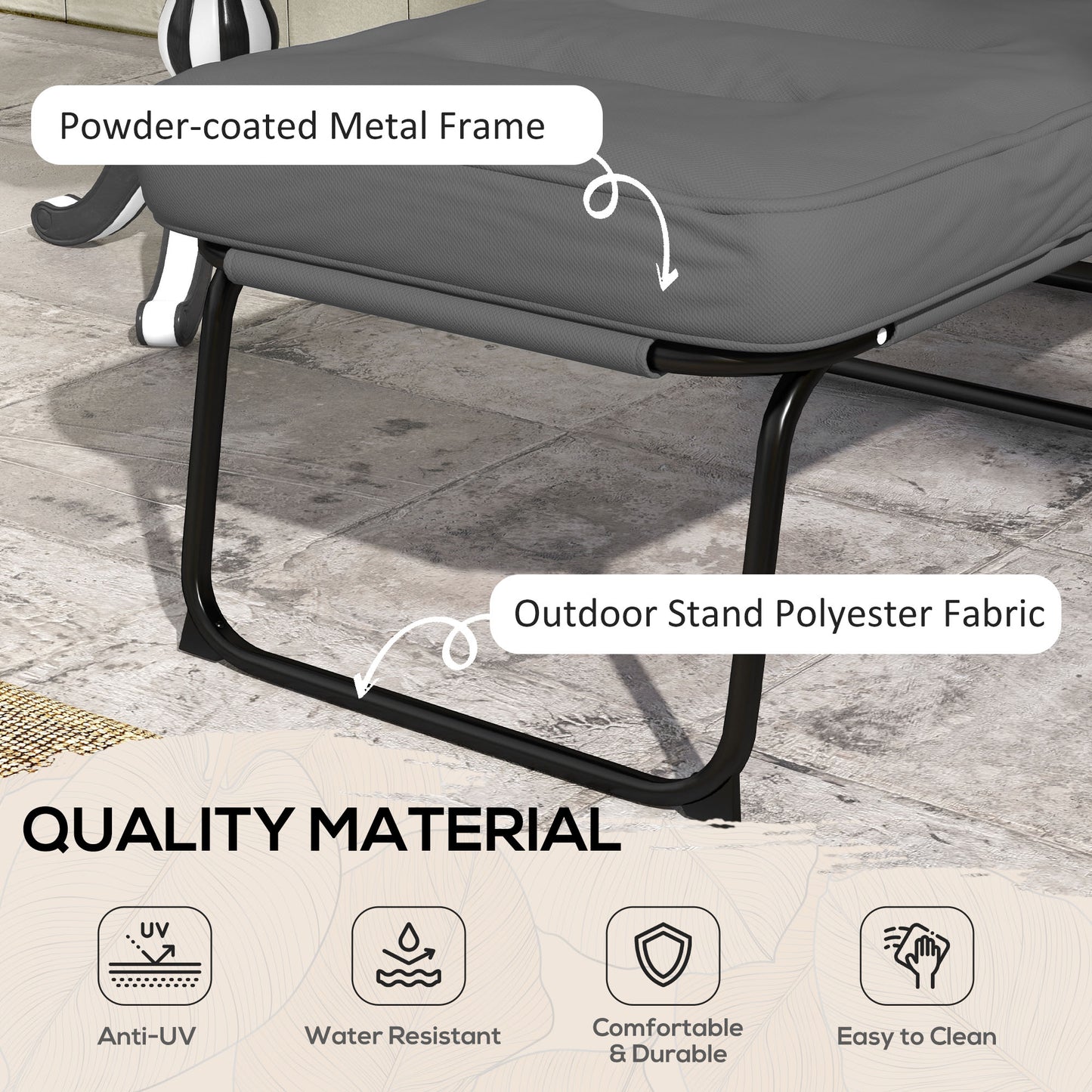 Outdoor Lounge Chair with Padded Cushion, Folding Reclining Patio Garden Chair with Recline Back, Footrest, for Poolside