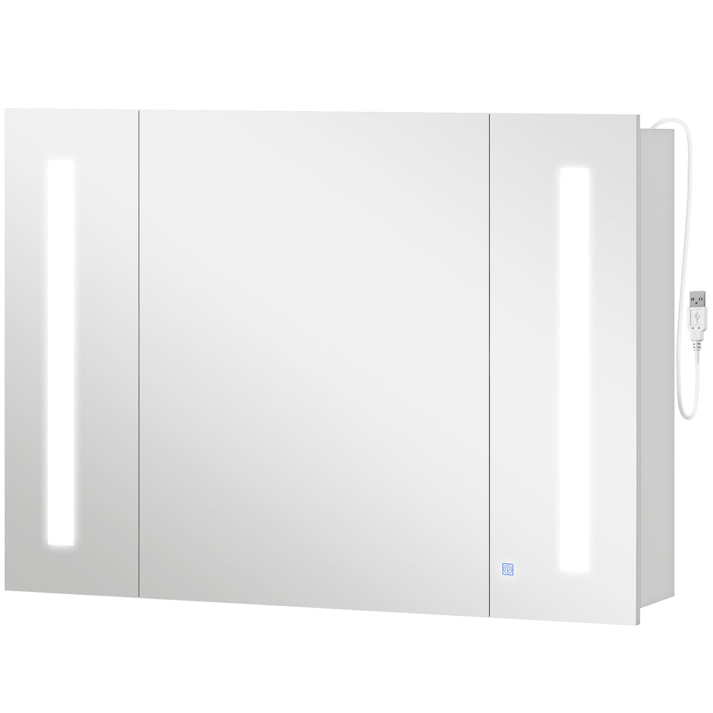Medicine Cabinet with Mirror, Wall Mounted Bathroom Mirror Cabinet with Adjustable Shelf, USB Charge, High Gloss White