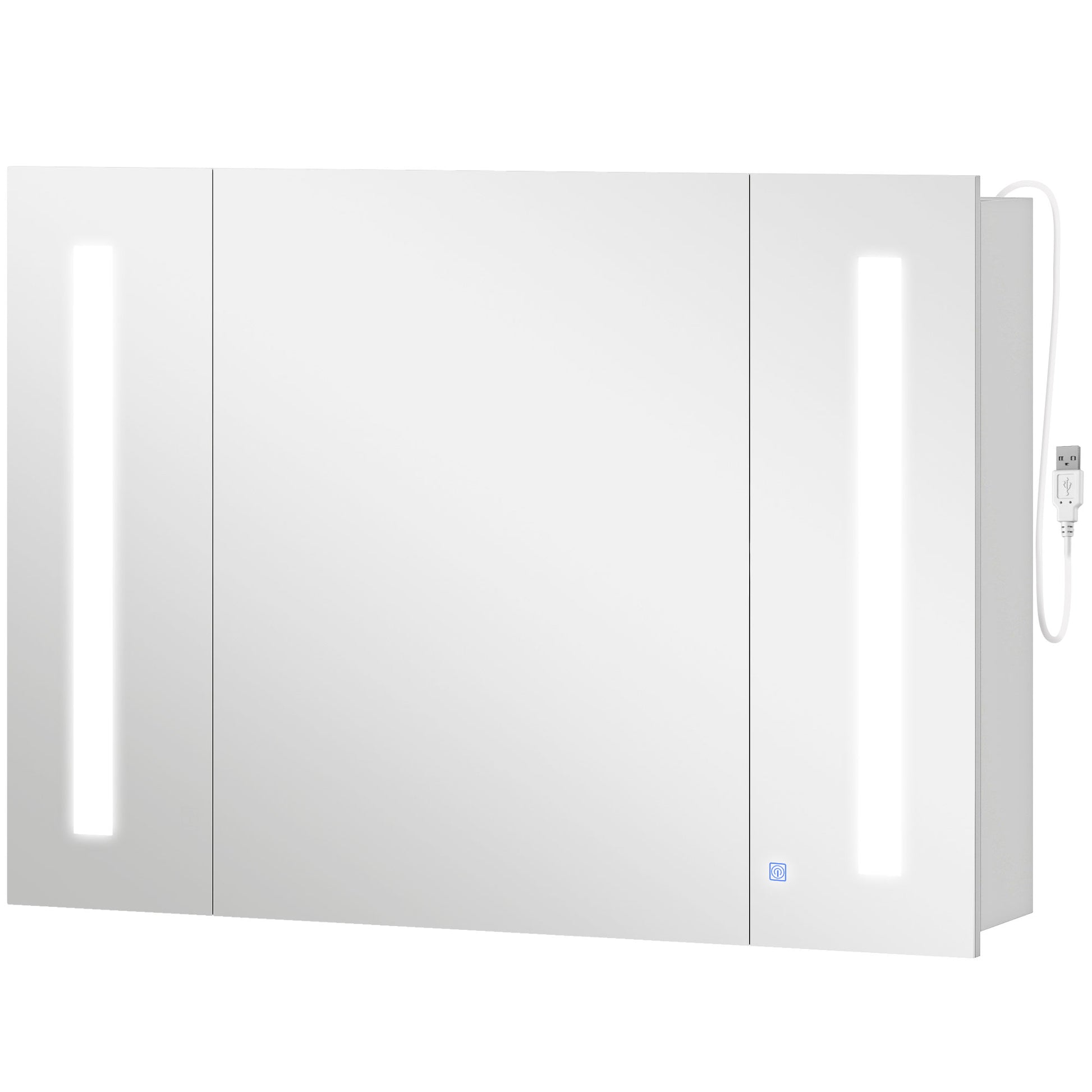 Medicine Cabinet with Mirror, Wall Mounted Bathroom Mirror Cabinet with Adjustable Shelf, USB Charge, High Gloss White