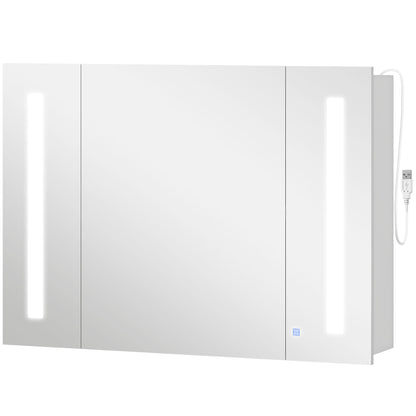 Medicine Cabinet with Mirror, Wall Mounted Bathroom Mirror Cabinet with Adjustable Shelf, USB Charge, High Gloss White
