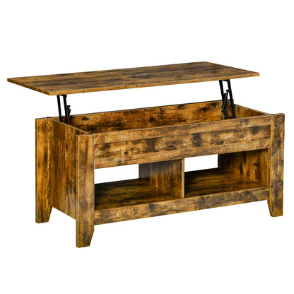 Lift Top Coffee Table with Hidden Storage Compartment and Open Shelves, Lift Tabletop Pop-Up Center Table for Living Roo