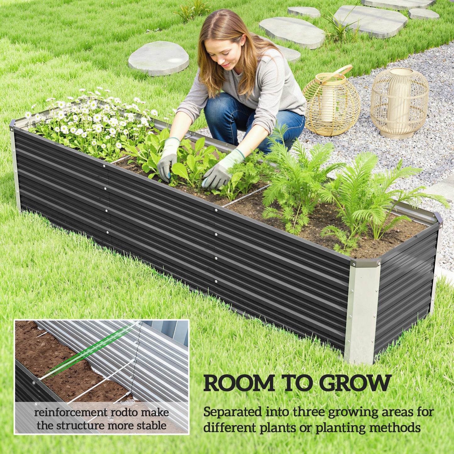 6' x 1.5' x 1.3' Galvanized Raised Garden Bed, Elevated Large Metal Planter Box w/ Install Gloves for Backyard, Patio to