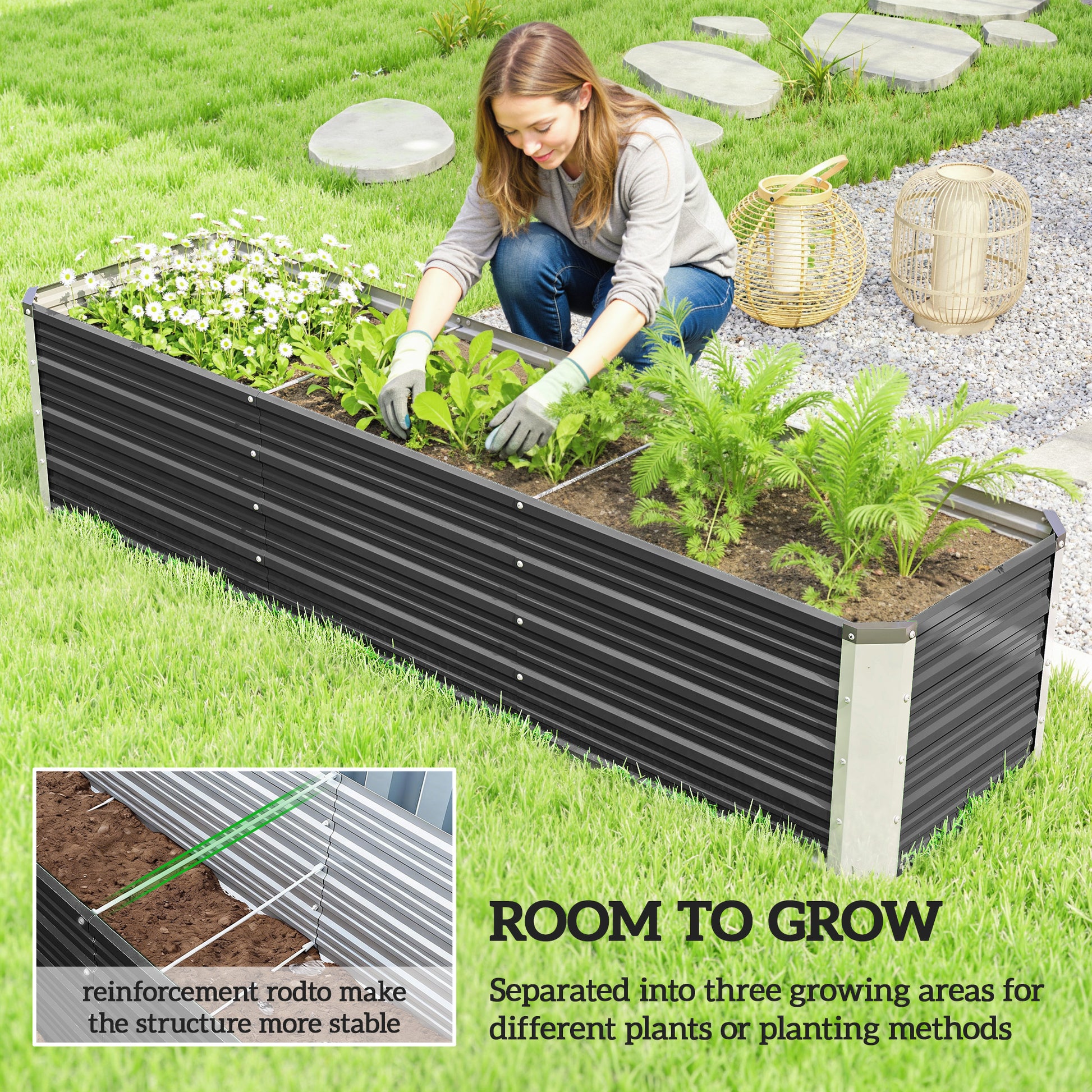 6' x 1.5' x 1.3' Galvanized Raised Garden Bed, Elevated Large Metal Planter Box w/ Install Gloves for Backyard, Patio to