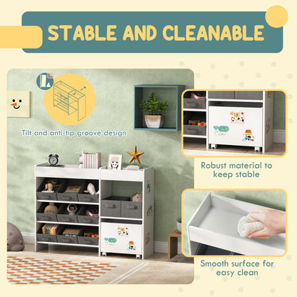 Qaba Toy Storage Organizer with 11 Non-Woven Fabric Boxes, Storage Cabinet & Shelves, for Kids Room, Nursery, Playroom W