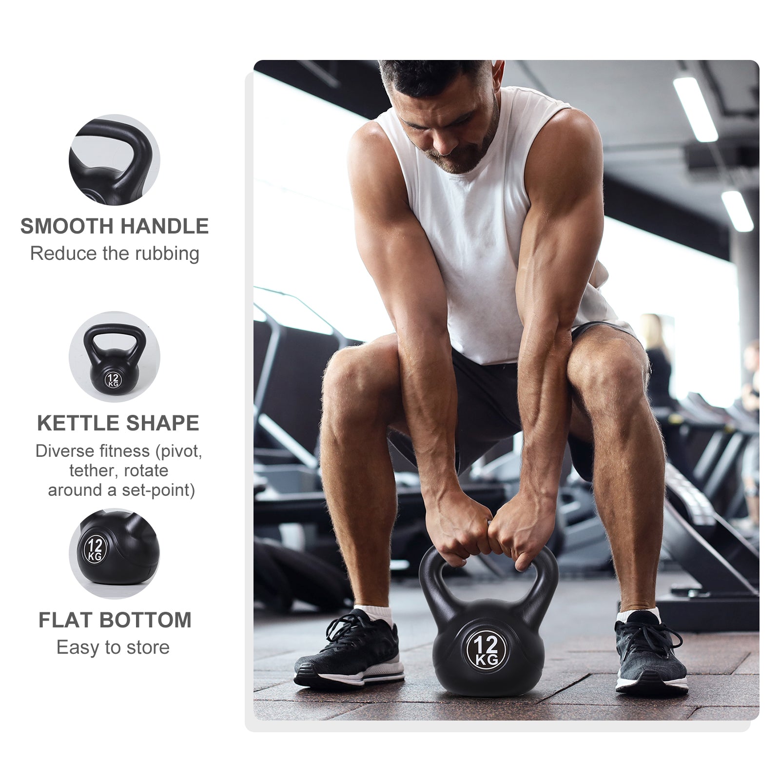 Soozier 26lb Fitness Kettlebell, Plastic Exercise Weight, Weightlifting Tools with Sand, Handle, Noise Reduction for Hom