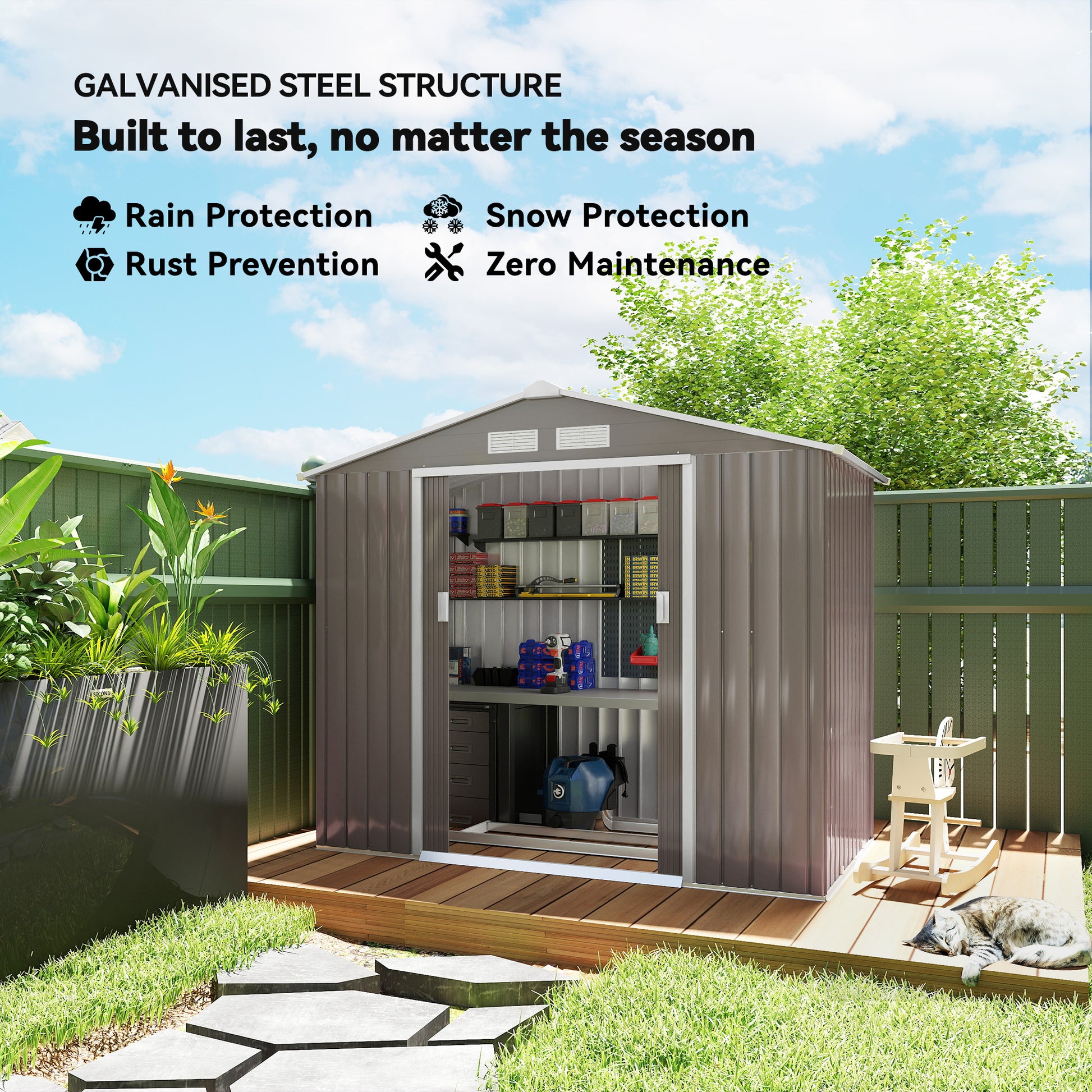 7 x 4 x 6 ft Metal Outdoor Storage Shed, Heavy-Duty Garden Tool House with Foundation Kit and Double Doors, Ideal for Pa