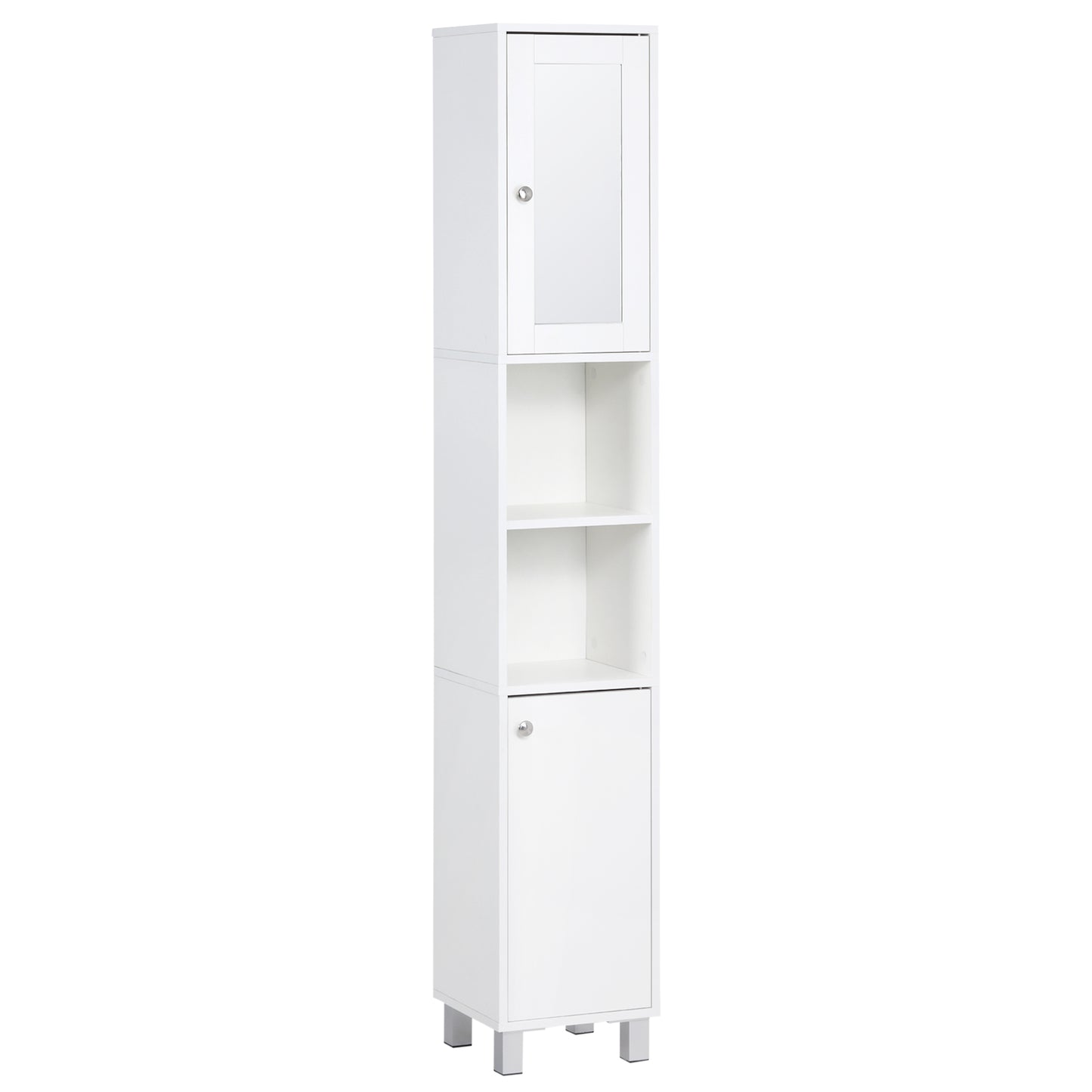 Tall Bathroom Storage Cabinet with Mirror, Freestanding Narrow Linen Tower Cabinet with Adjustable Shelves for Bathroom,