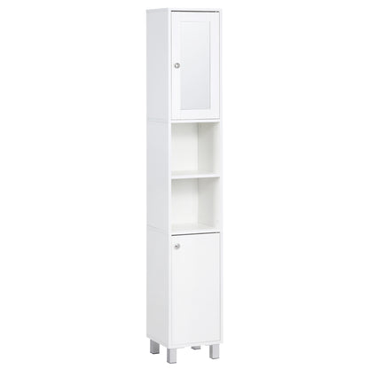 Tall Bathroom Storage Cabinet with Mirror, Freestanding Narrow Linen Tower Cabinet with Adjustable Shelves for Bathroom,