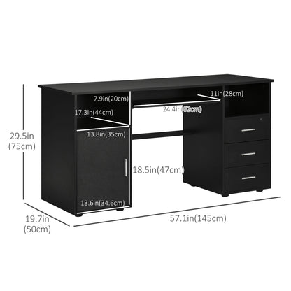 57" Computer Desk with Drawers, Home Office Desk with Keyboard Tray, Open Shelves and Lockable Drawer, Writing Workstati