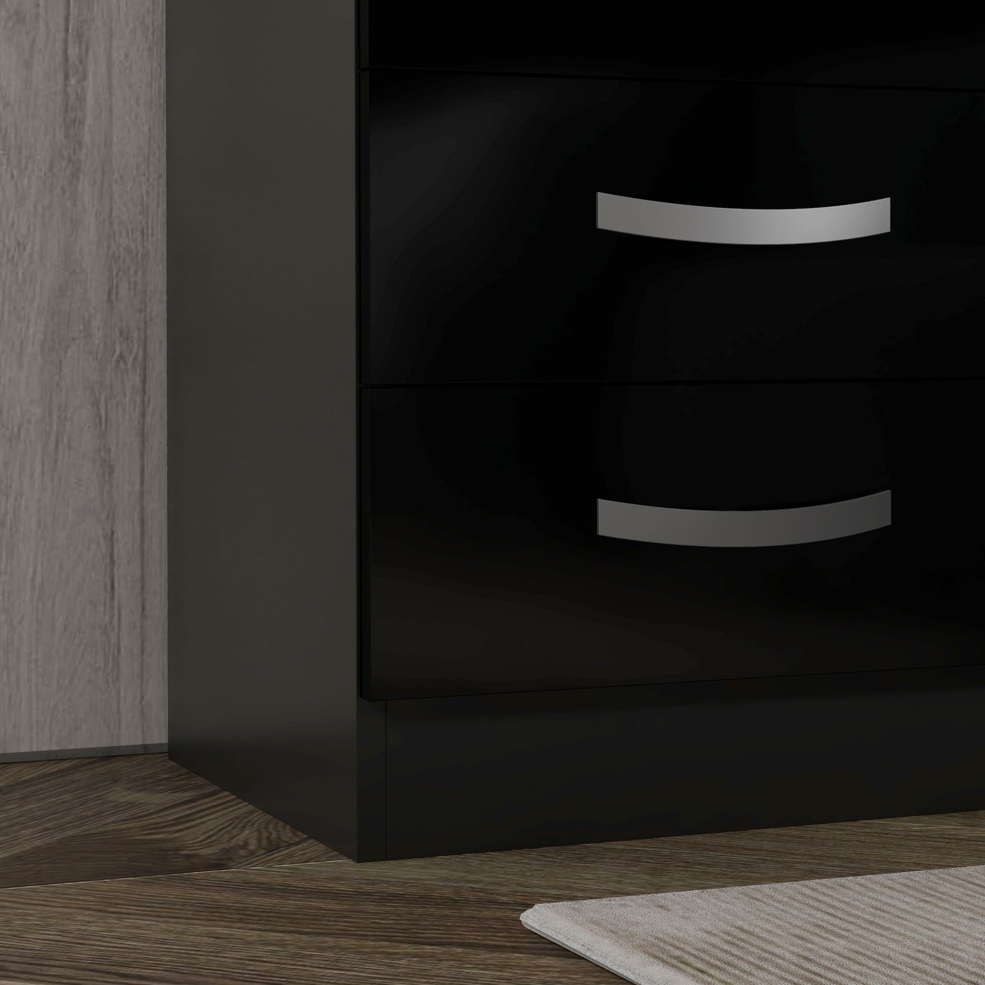 Bedside Table Set of 2, Modern Nightstand with Drawers and High Gloss Fronts, Night Table for Bedroom, Black