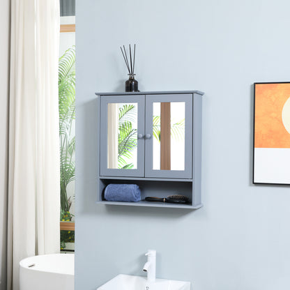Medicine Cabinet, Wall-Mounted Bathroom Mirror Cabinet with Double Doors, Open Shelf, and Adjustable Shelf, Modern Bathr