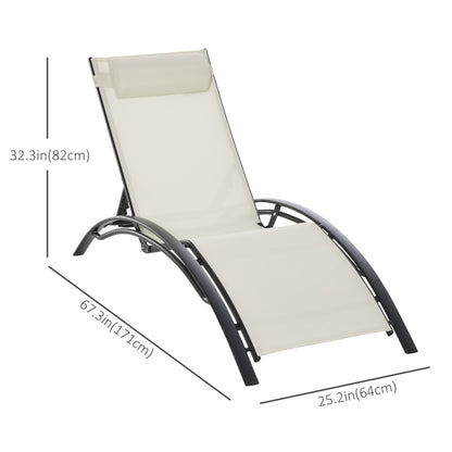 Patio Lounge Chair, Aluminum Reclining Outdoor Tanning Chair with 5-Level Adjustable Backrest, Head Pillow and Breathabl