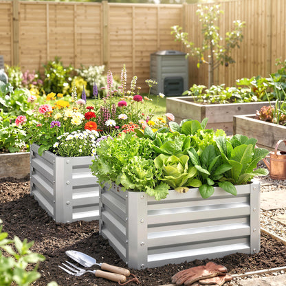 2Pcs 2' x 2' x 1' Galvanized Raised Garden Bed Kit, Square Outdoor Metal Planter Box with Open Bottom for Vegetables, Fl