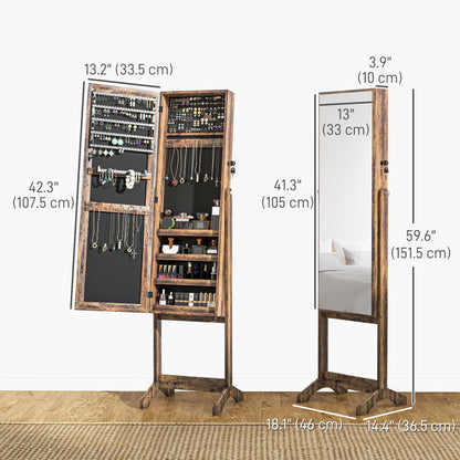 Lockable Mirror Jewelry Cabinet, Full-Length Mirror and Jewellery Storage with 3 Adjustable Angles, Rustic Brown