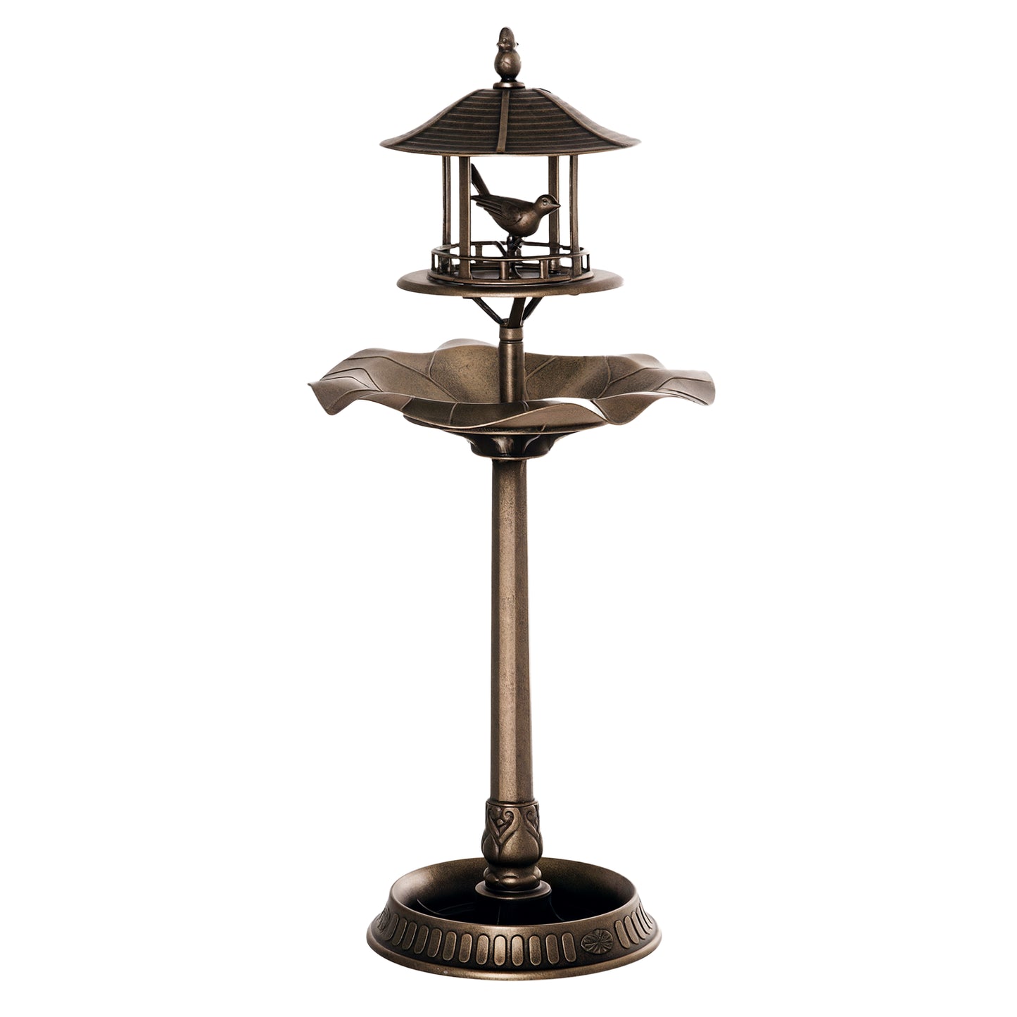 3-in-1 Garden Bird Bath Bowl Pedastal with Bird Feeder, Large Water Basin, & Underneath Flower Planter, Gold