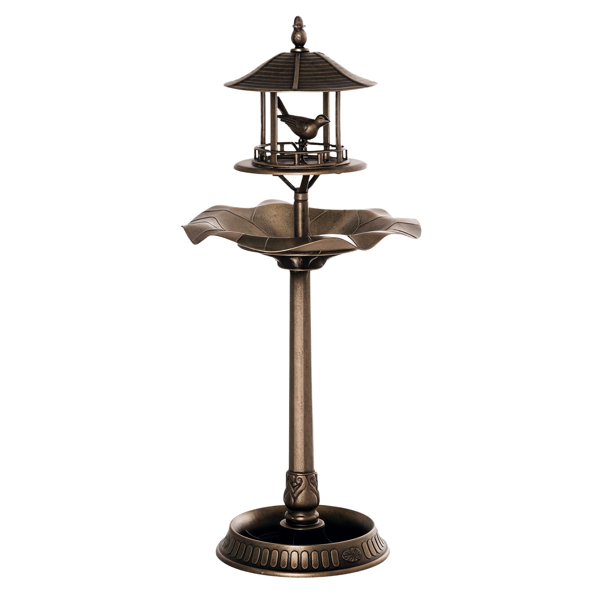 3-in-1 Garden Bird Bath Bowl Pedastal with Bird Feeder, Large Water Basin, & Underneath Flower Planter, Gold