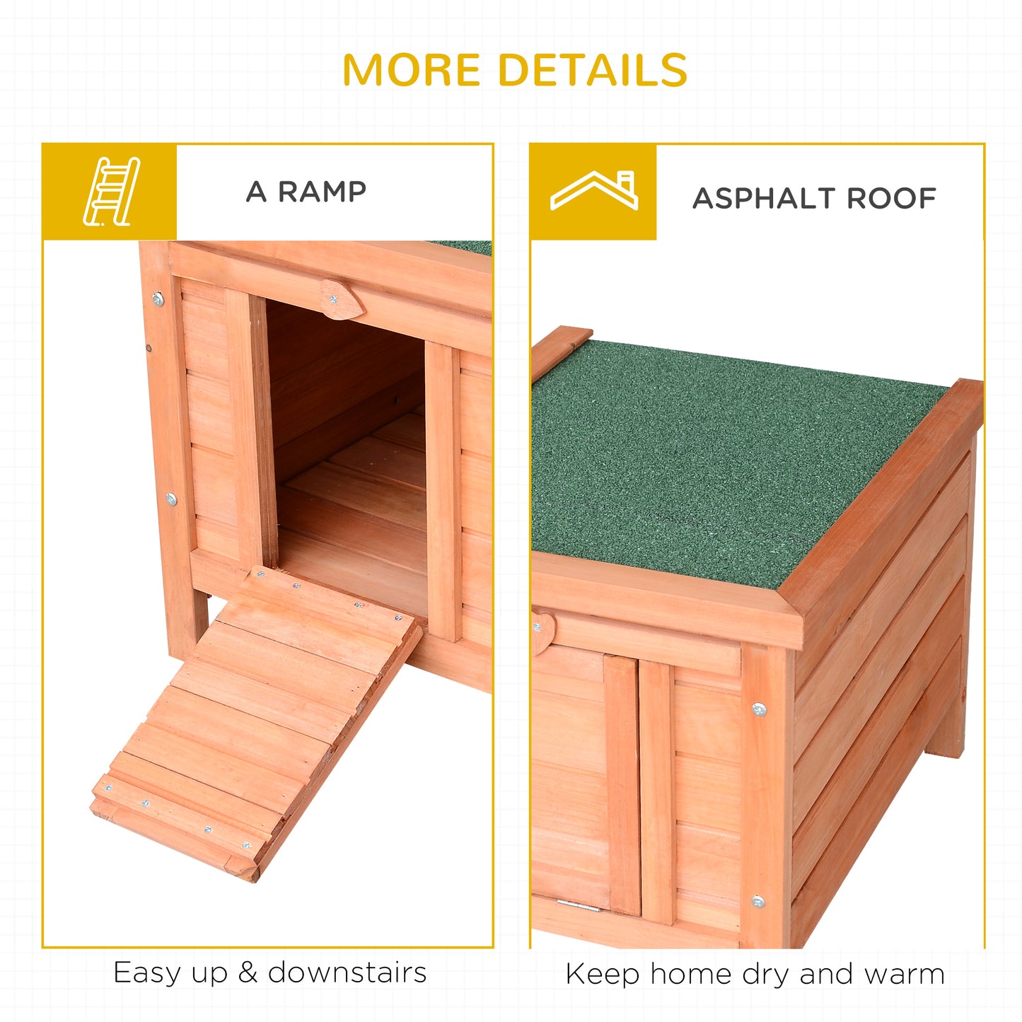 Wooden Rabbit Hutch, Bunny Cage with Waterproof & Openable Asphalt Roof, Outdoor Cat House Guinea Pig Cage Duck Shelter,