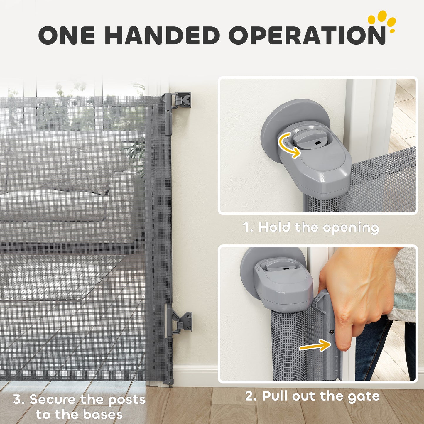 Retractable Dog Gate, 36.6" Tall,  Extends to 55" Wide, Mesh Pet Gate with Single Hand Operation, for Stairs, Doorways