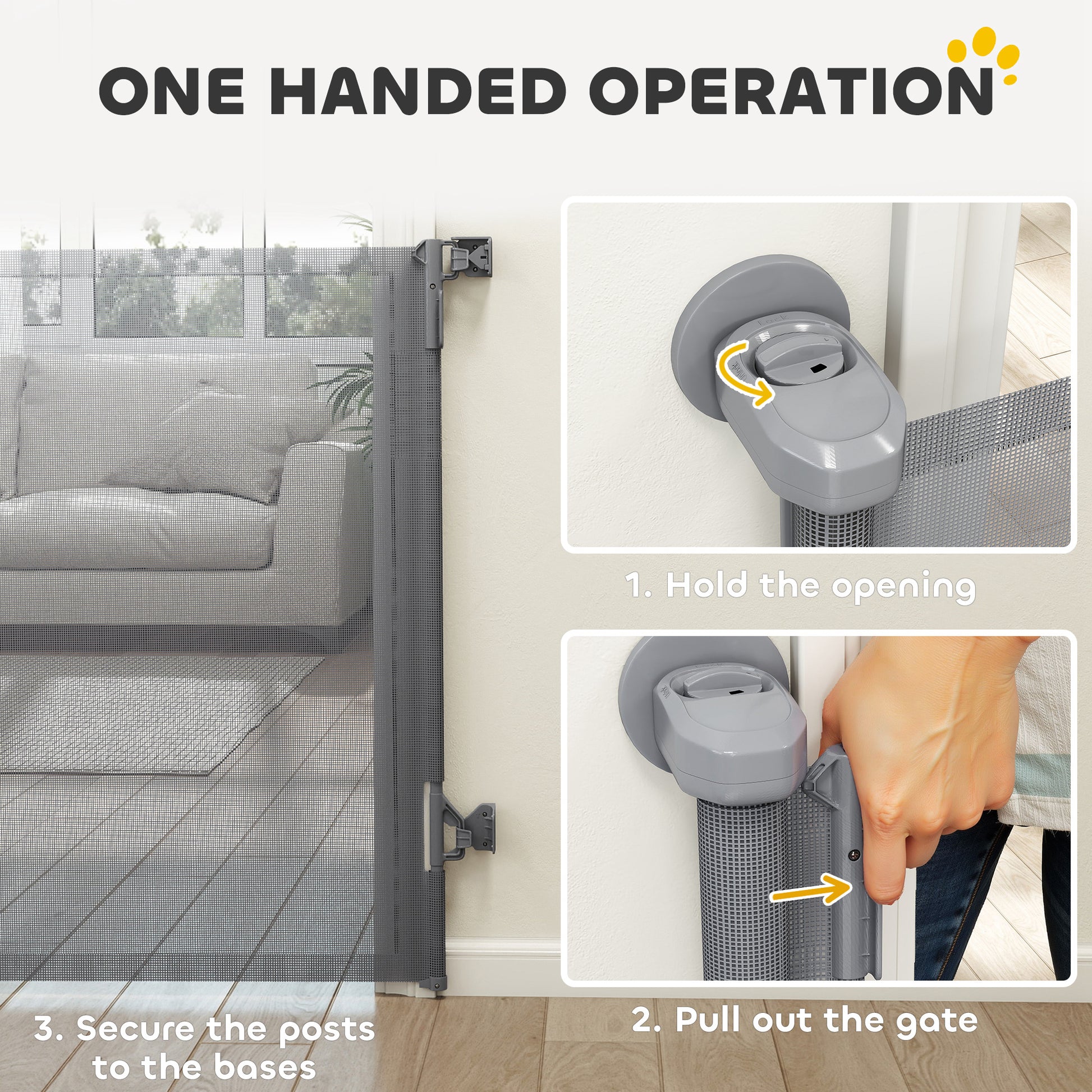 Retractable Dog Gate, 36.6" Tall,  Extends to 55" Wide, Mesh Pet Gate with Single Hand Operation, for Stairs, Doorways