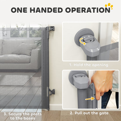 Retractable Dog Gate, 36.6" Tall,  Extends to 55" Wide, Mesh Pet Gate with Single Hand Operation, for Stairs, Doorways