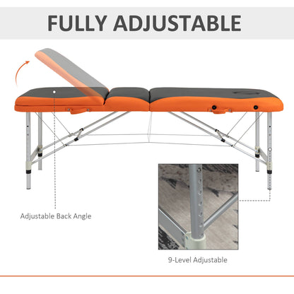 85" 3 Section Foldable Massage Table Professional Salon SPA Facial Couch Bed (Black/Orange)