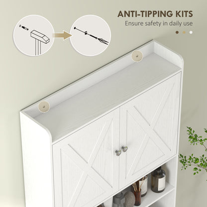 Farmhouse Over the Toilet Cabinet with Barn Doors, Over the Toilet Storage Cabinet with Adjustable Shelf, White