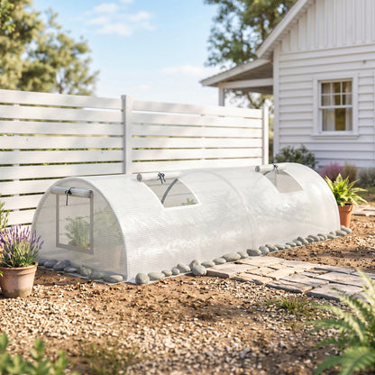 Portable Mini Greenhouse, Tunnel Growing Tent with 5 Mesh Windows and Steel Frame,7' x 3' x 2', White