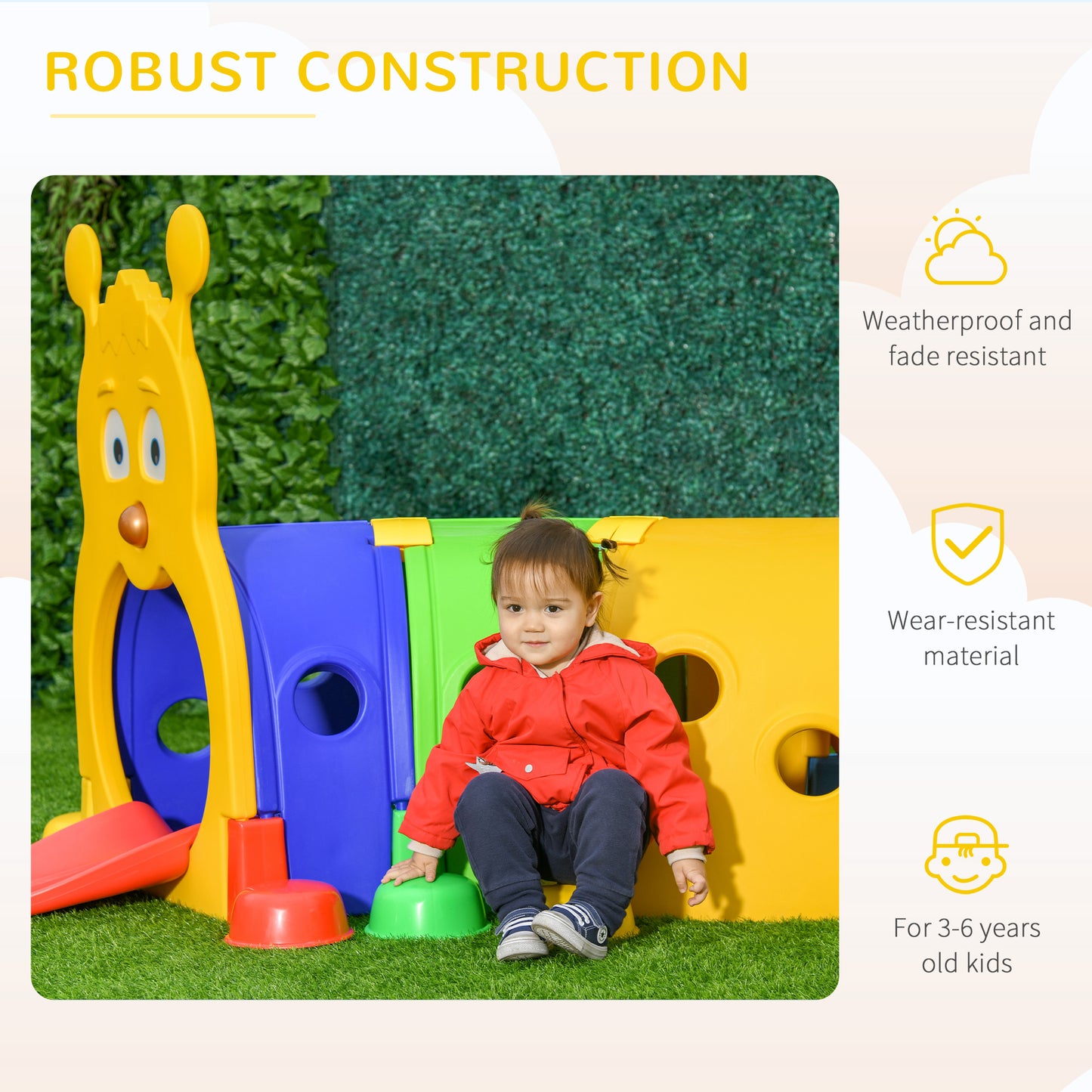 Qaba Caterpillar Design Tunnel for Kids to Crawl Through, for 3-6 Years, Multicolour