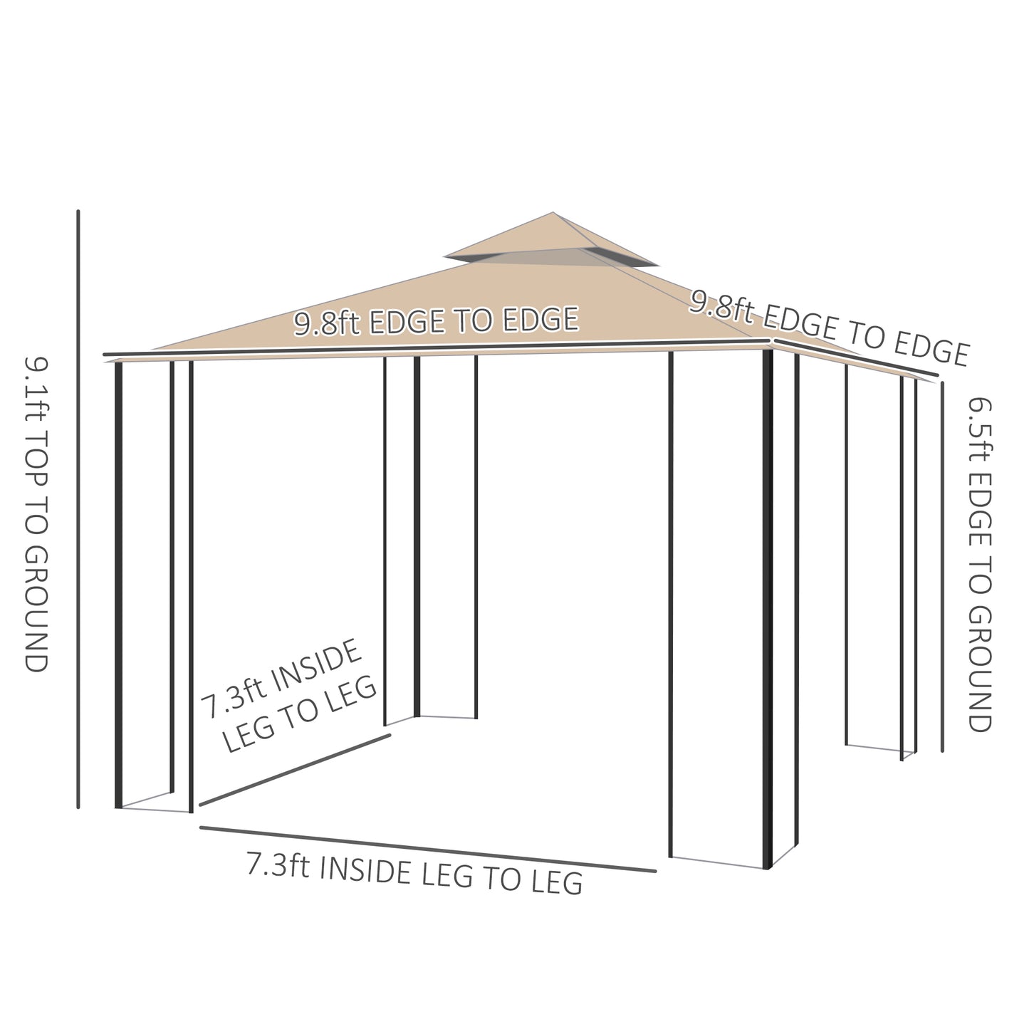 10x10ft Patio Gazebo, Outdoor Double Top Pavilion Canopy, Garden Event Party Tent Shelter, Yard Sun Shade Steel Frame w/