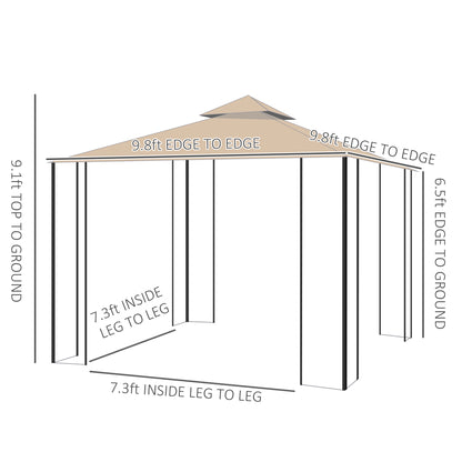 10x10ft Patio Gazebo, Outdoor Double Top Pavilion Canopy, Garden Event Party Tent Shelter, Yard Sun Shade Steel Frame w/