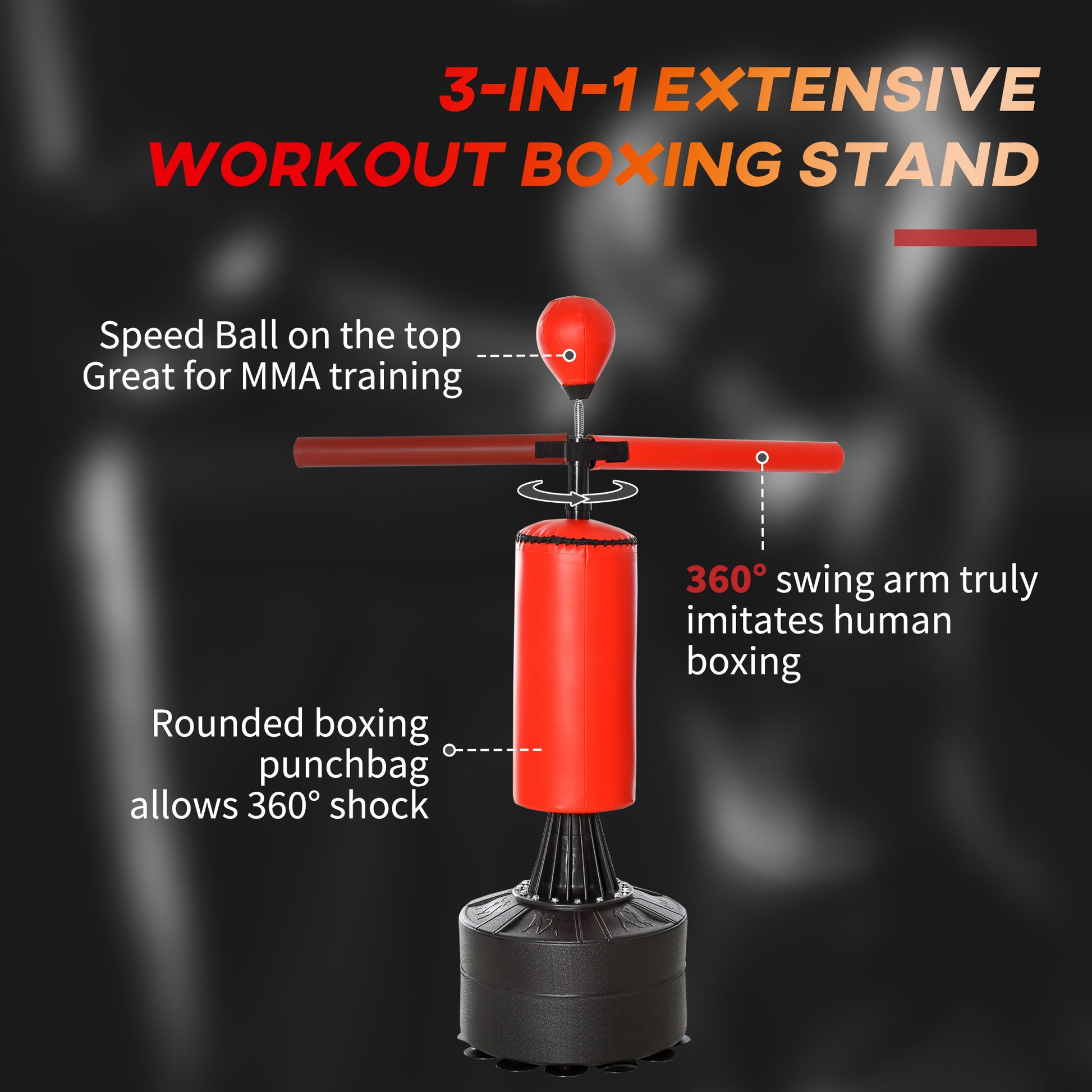 Soozier Freestanding Boxing Punch Bag Stand with 360° Rotating Flexible Arm, Speed Ball, Waterable and Sandable Base, Re